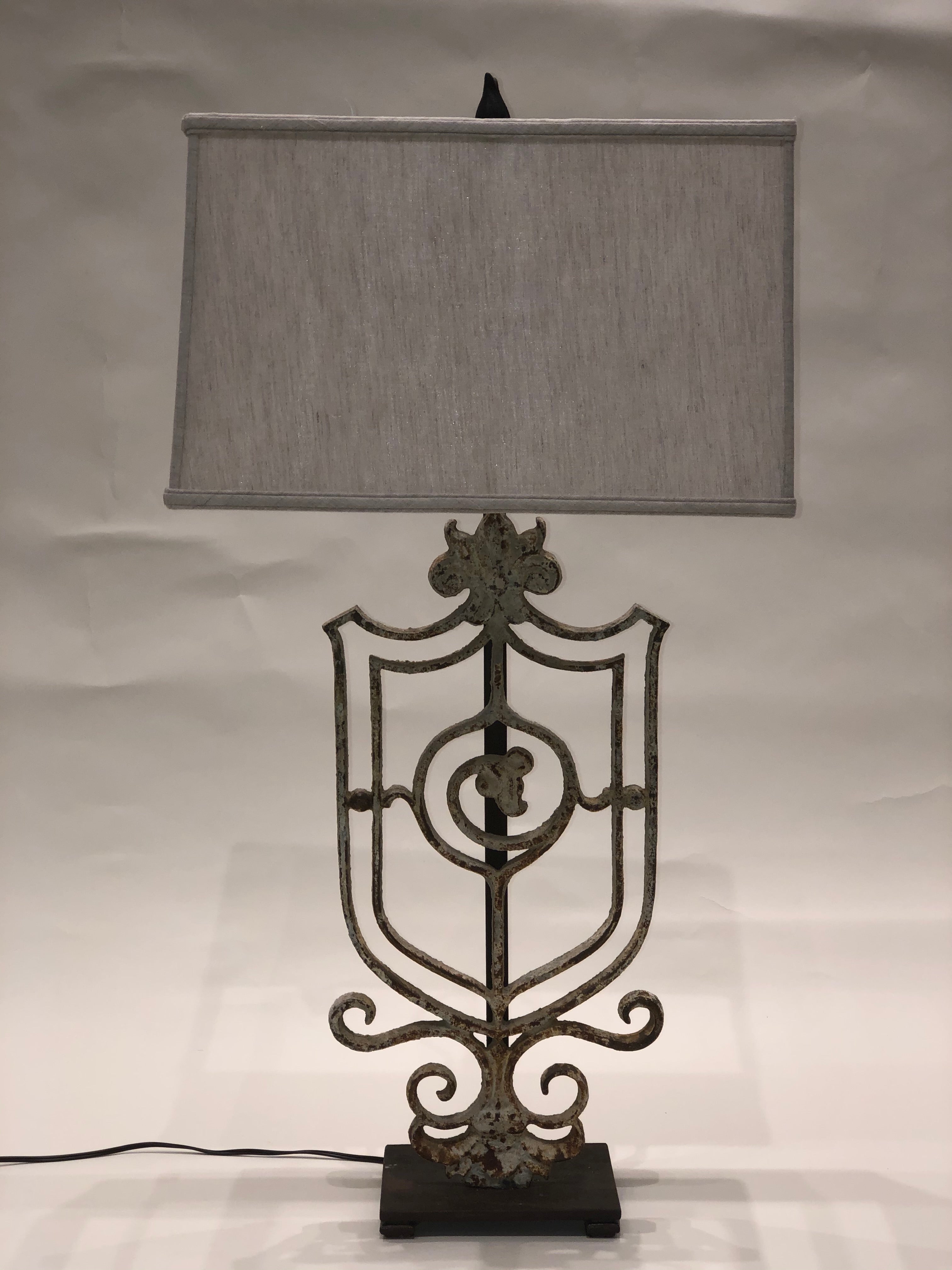 Large Antique Iron Shield Lamp