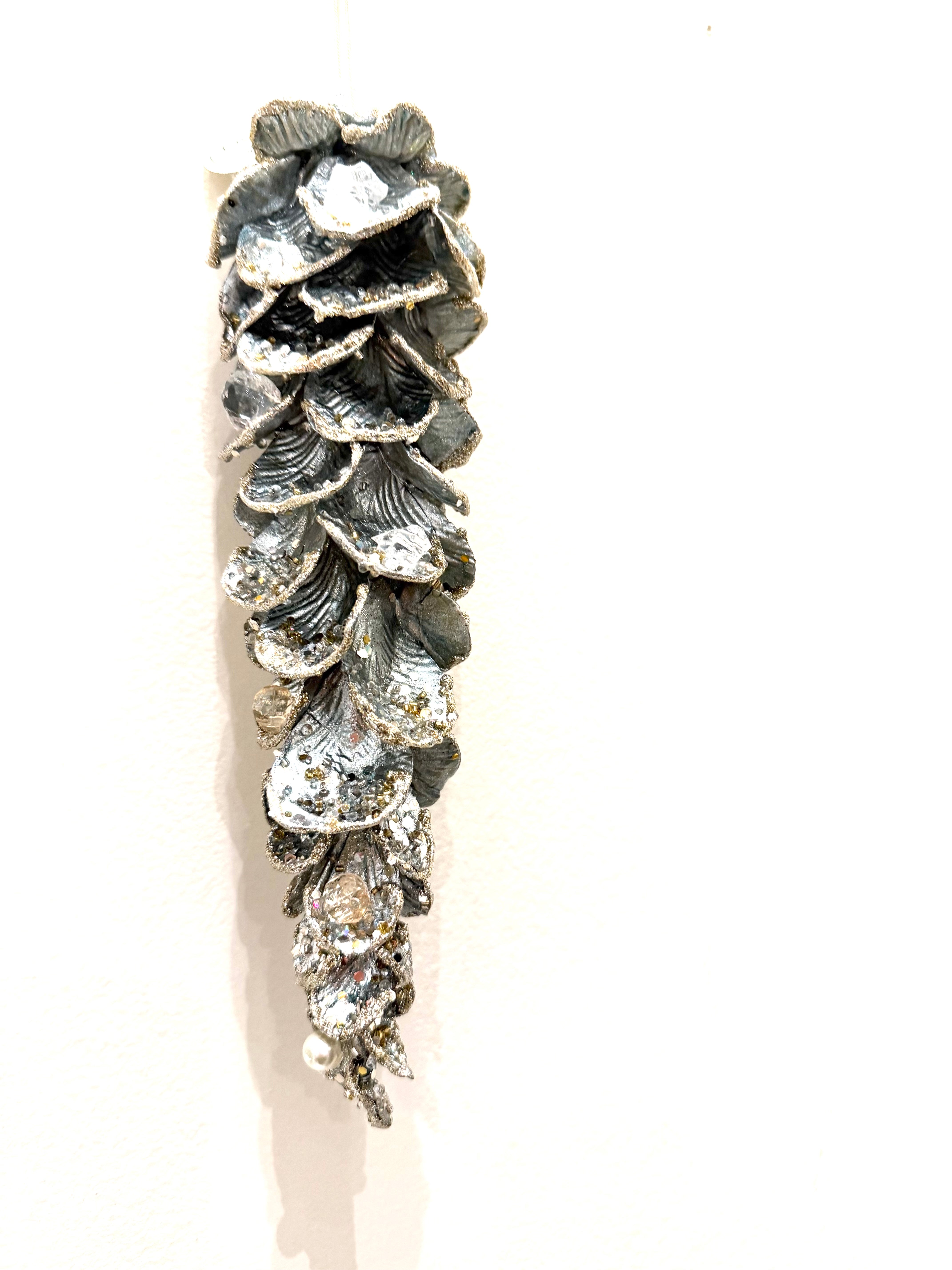 Petal Jeweled Ice Blue Pinecone Ornament 10”