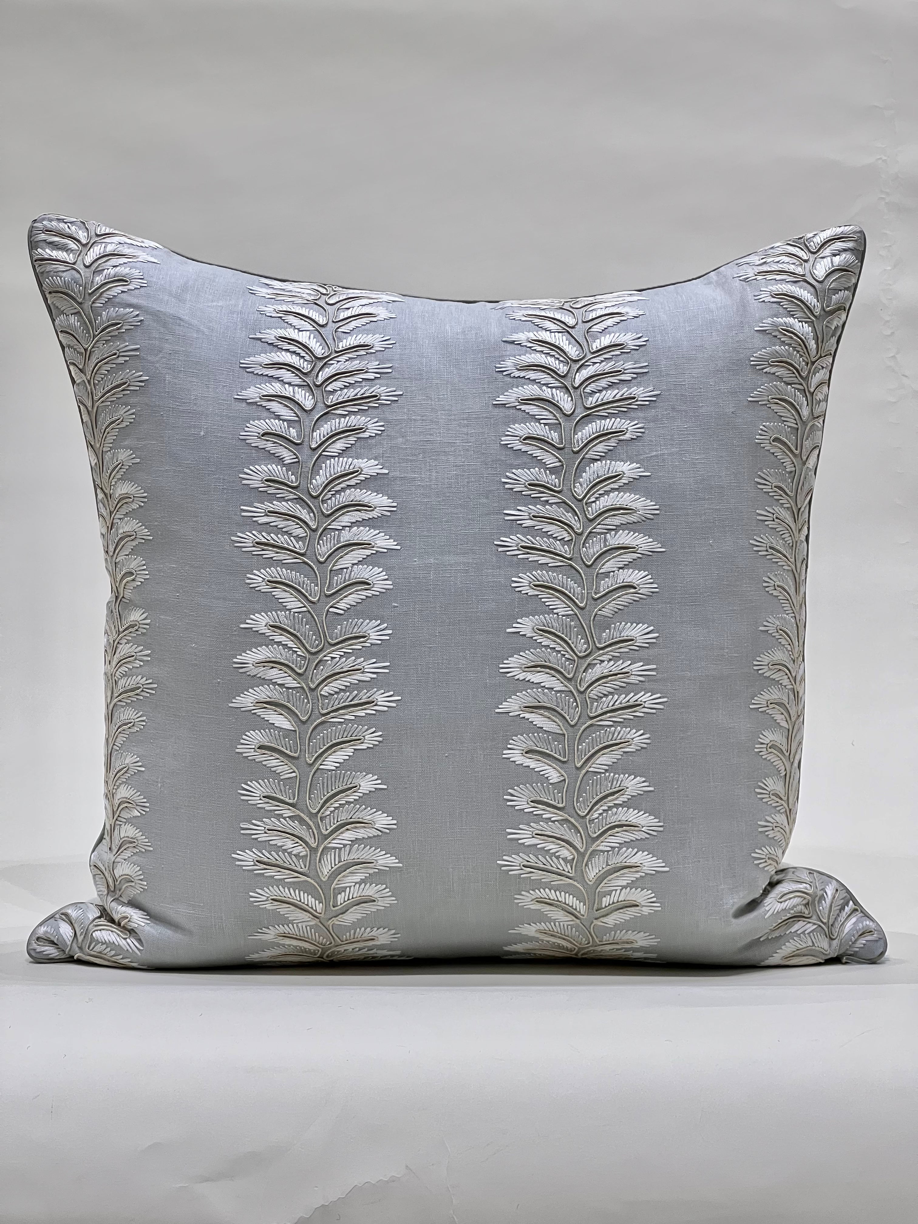 22x22 Fern Embroidered Soft Sky Pillow