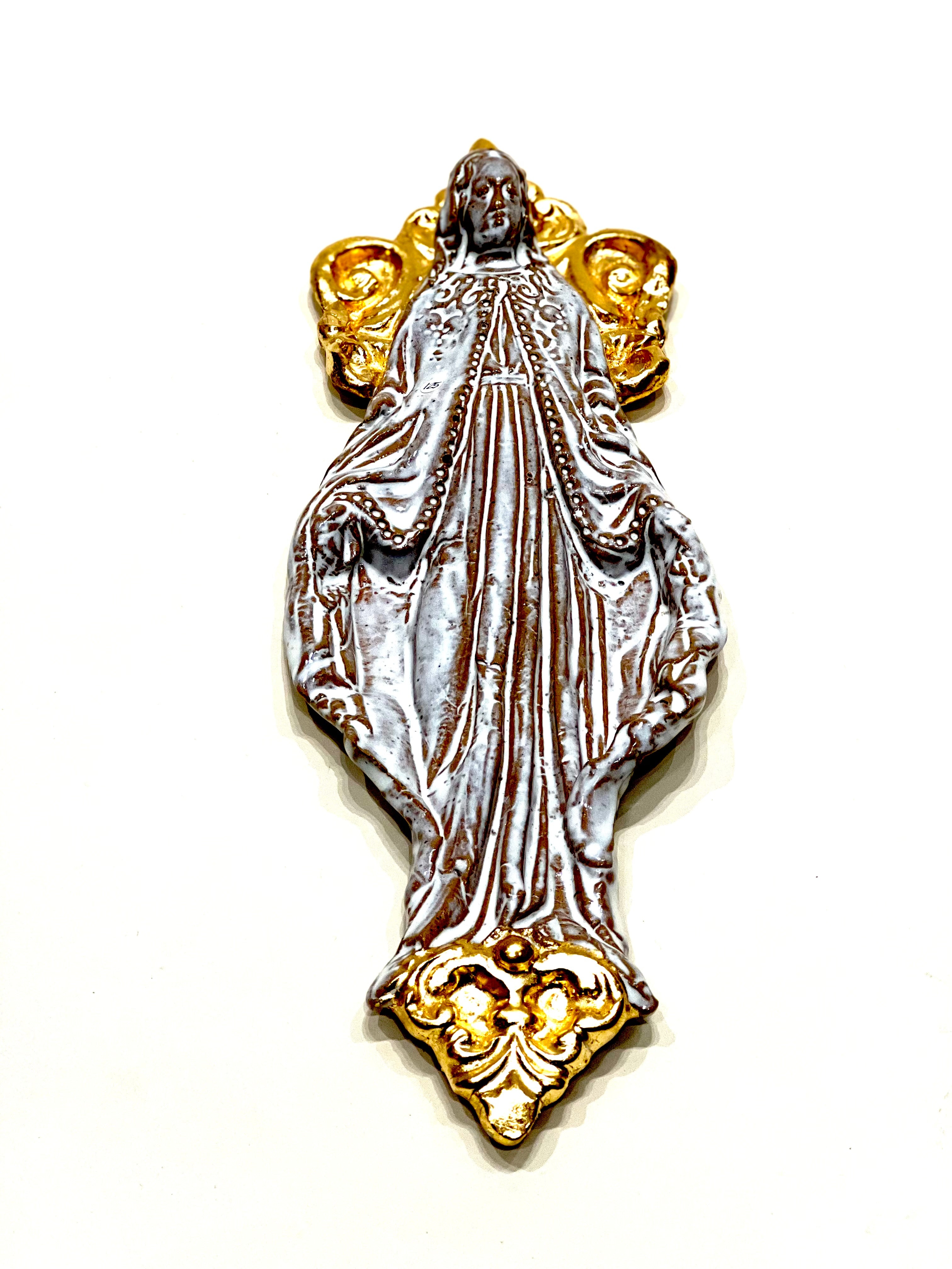Blessed mother White Glaze w/ Gold Cartouche