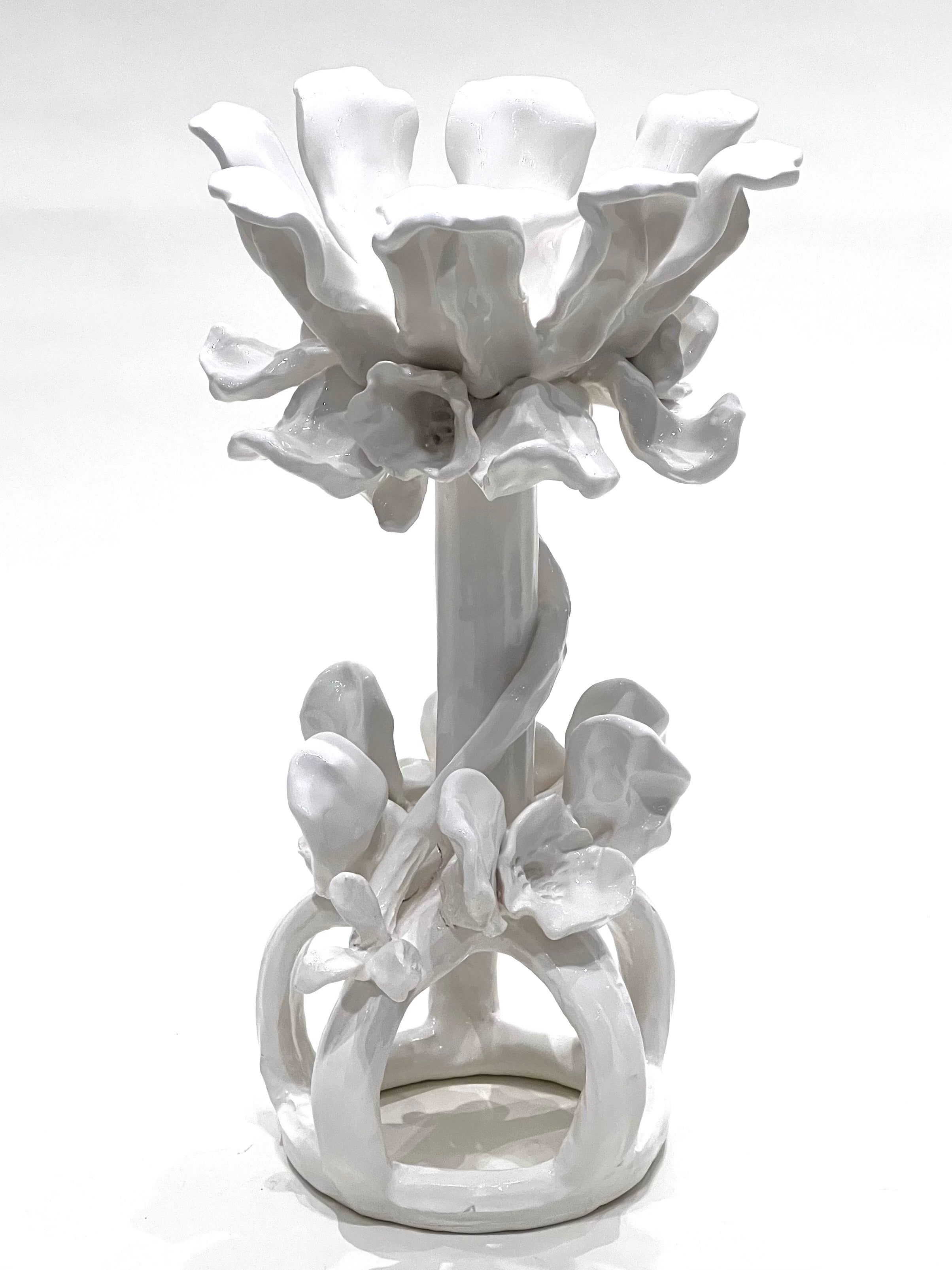 Handcrafted Floral Candle Stick on Caged Base